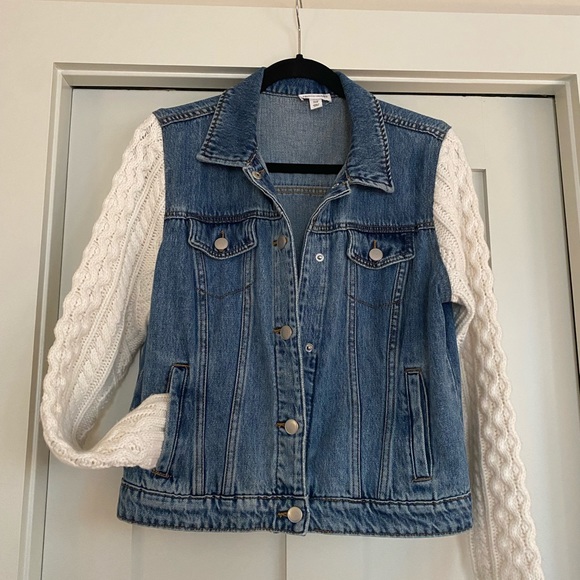 Tribal Denim Jacket with sweater sleeves - Picture 2 of 4